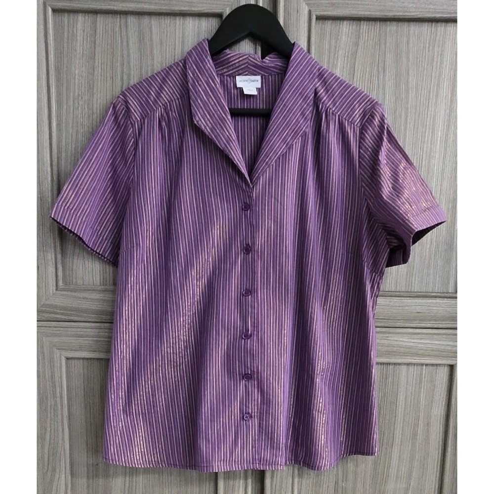 Button Up Short Sleeve Purple Shimmer XL‎ Blouse Jaclyn Smith